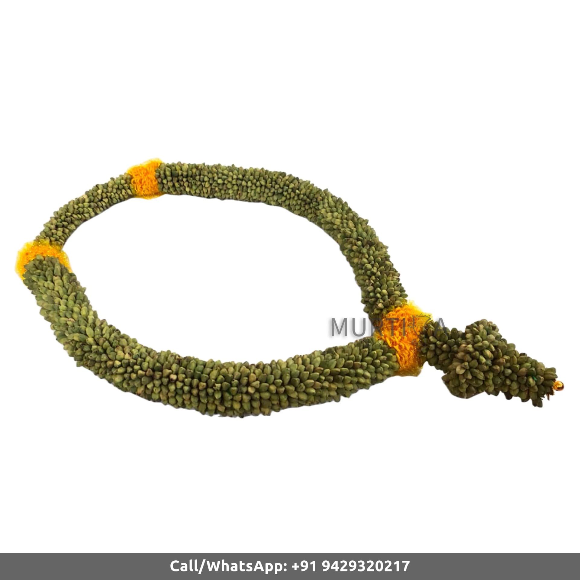 Green Cardamom Wedding Garland with Yellow Thread Flower (1 Pc)