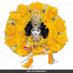 White Laddu Gopal Marble Murti (9in) Yellow Cloth Jewellery - 3