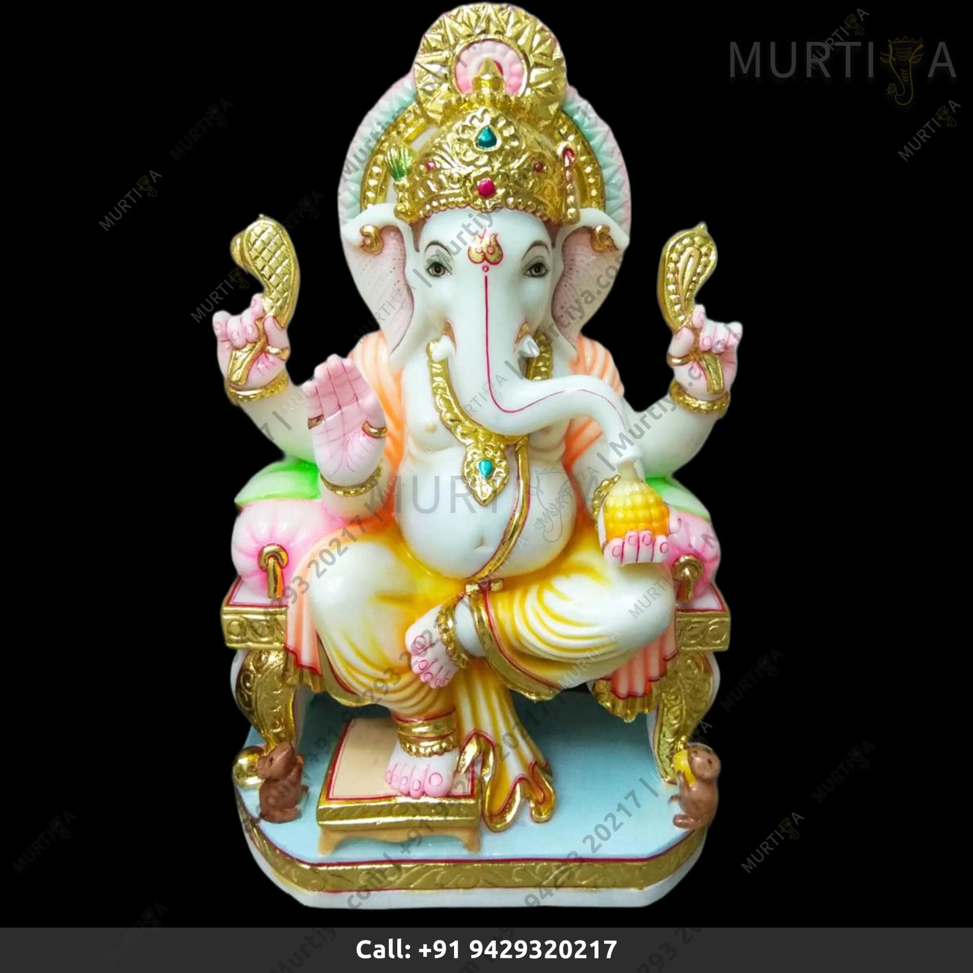 Fully Painted Marble Ganesh ji Idol (Makrana) 12–30 Inch