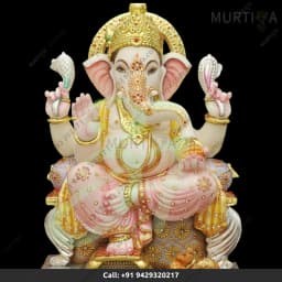 Marble Ganesh Ji Full Stone Work Idol (Makrana, 12–30 Inch) - 1