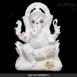 Marble Ganesh Ji Pure White Idol (Makrana) 12–30 Inch - 1