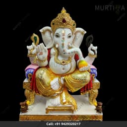 Marble Ganesh ji Golden Painted Makrana Marble Idol (12–30 Inch) - 1