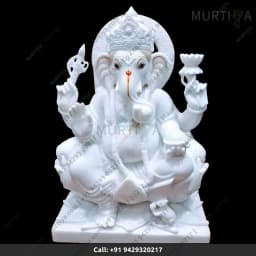 Marble Ganesh ji Pure White with Red Tilak (Makrana) 12–30 Inch - 1
