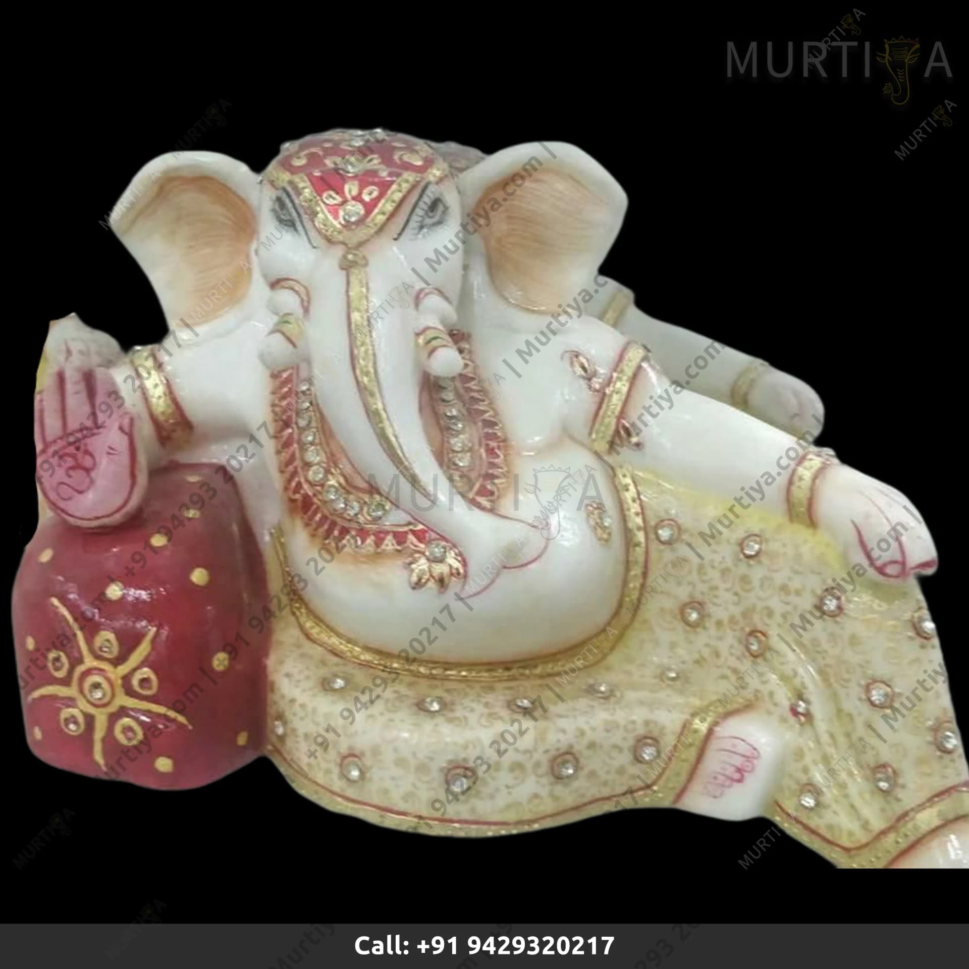 Sleeping Style Marble Ganesha Idol in Makrana Marble (12–30 Inch)