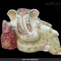 Sleeping Style Marble Ganesha Idol in Makrana Marble (12–30 Inch) - 1