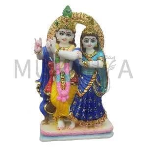 Hand-Painted Radha Krishna Marble Murti for Home Temple & Mandir