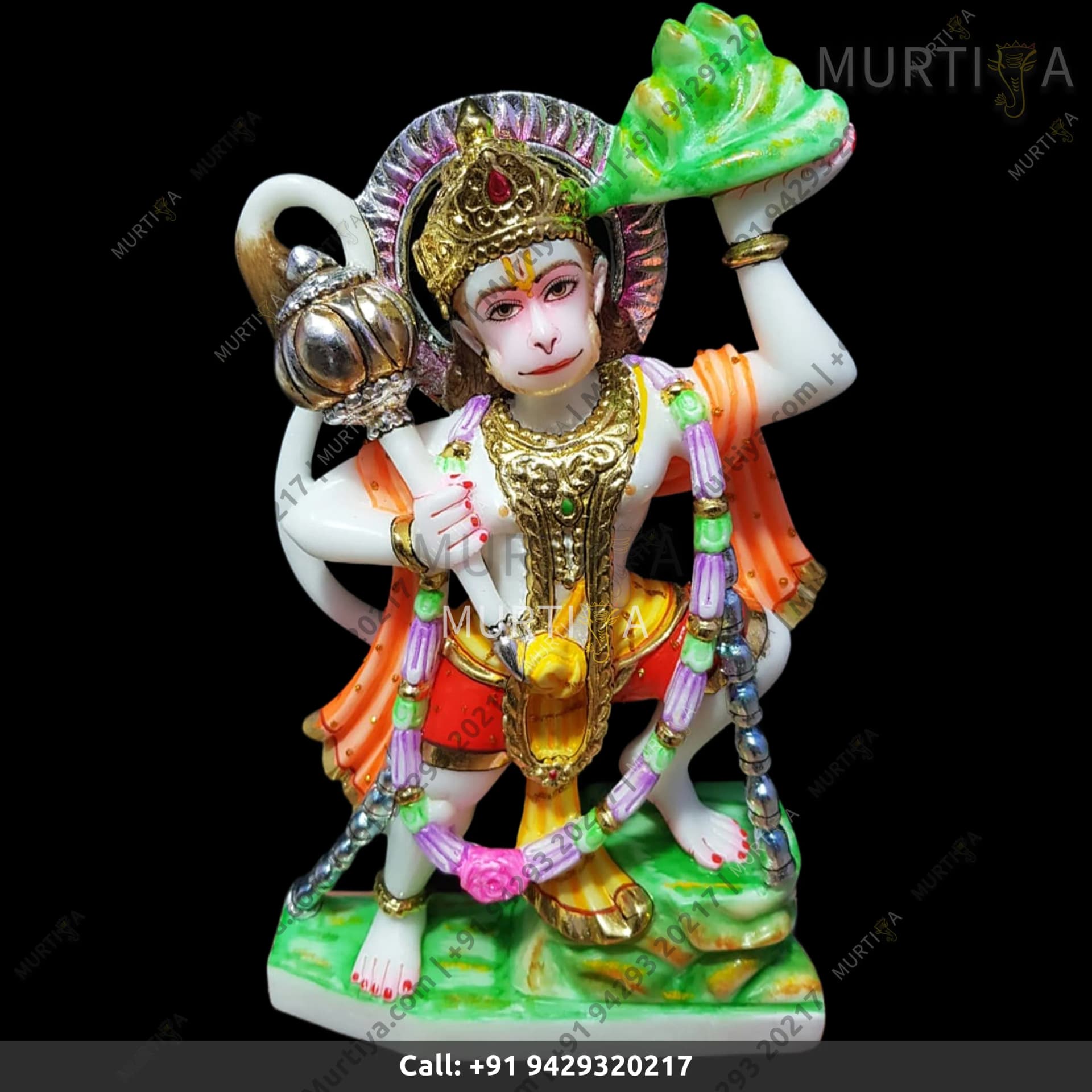 Hanuman Ji with Sanjivni Parvat Pure Makrana Marble Murti