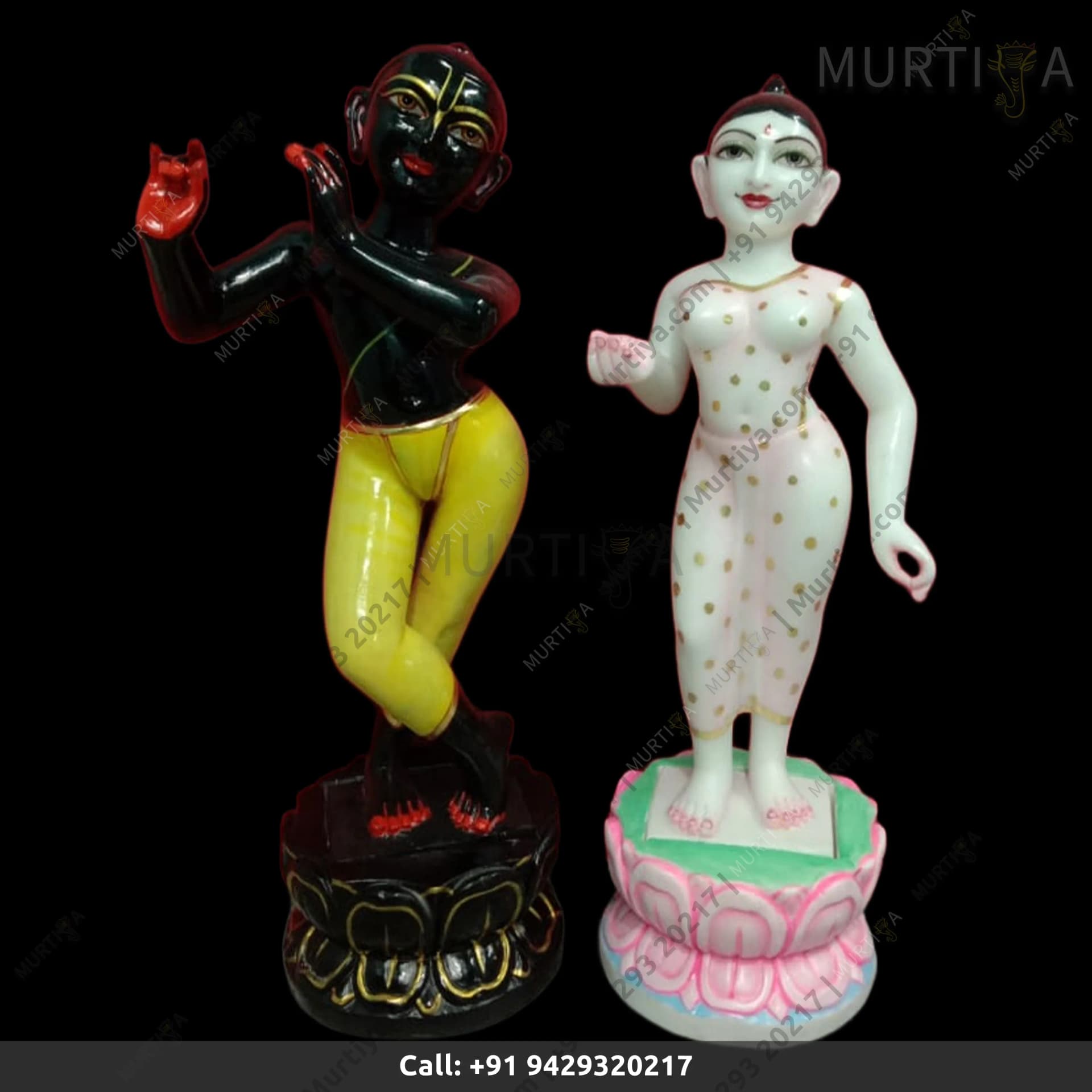 ISKCON Radha Back Krishna Marble Statue Handmade Lotus Base
