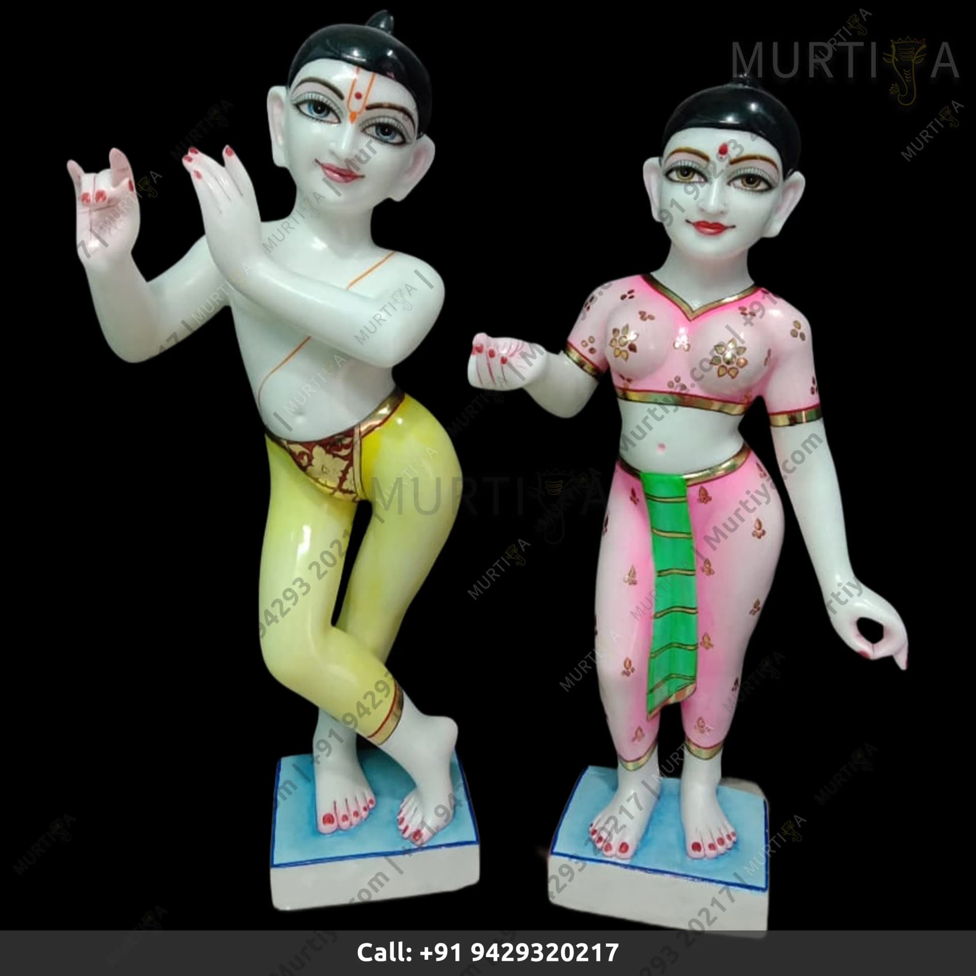 ISKCON Pure White Krishna Radha Marble Statue Handmade (Makrana)