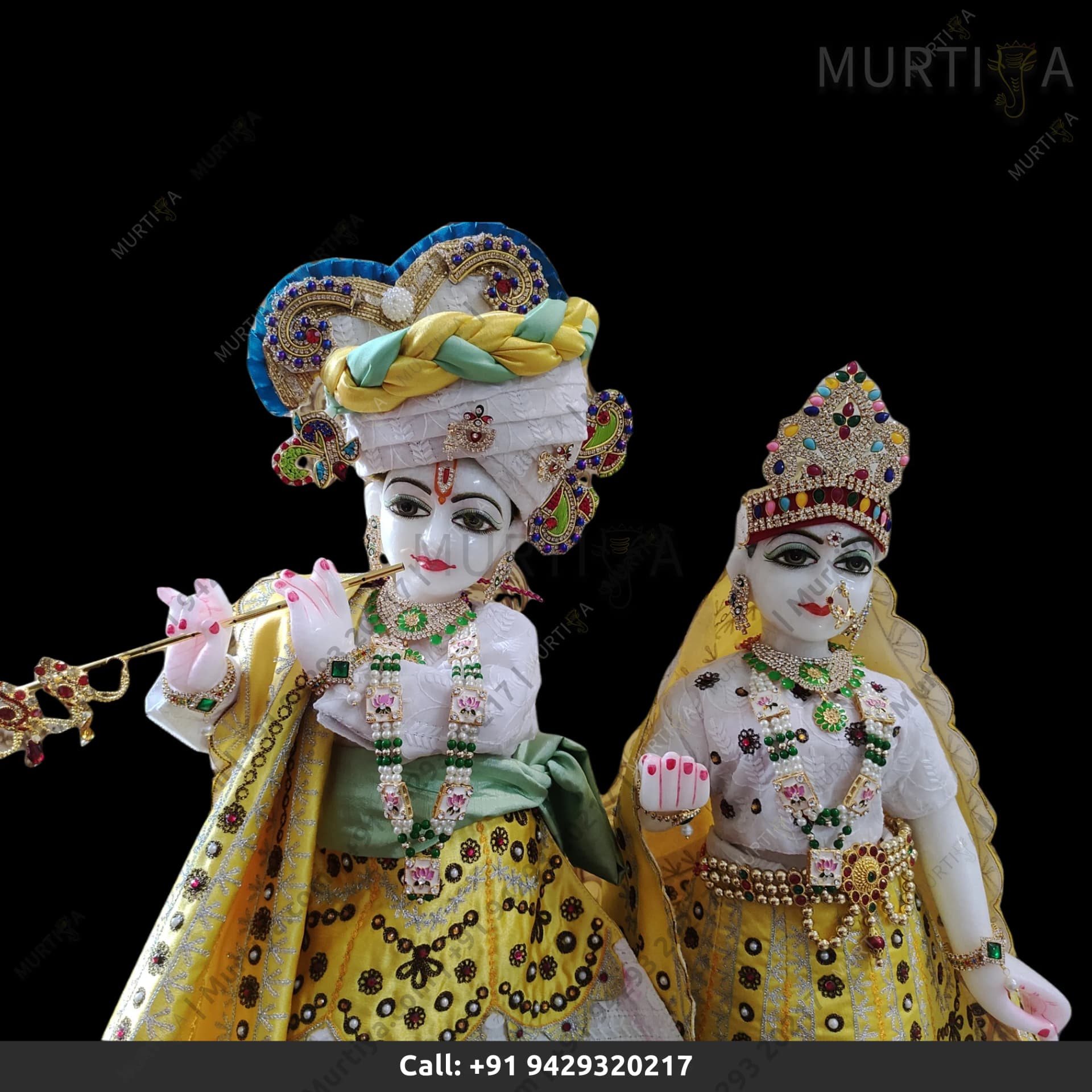 ISKCON Radha Krishna Marble Statue Handmade with Jewellery Clothes