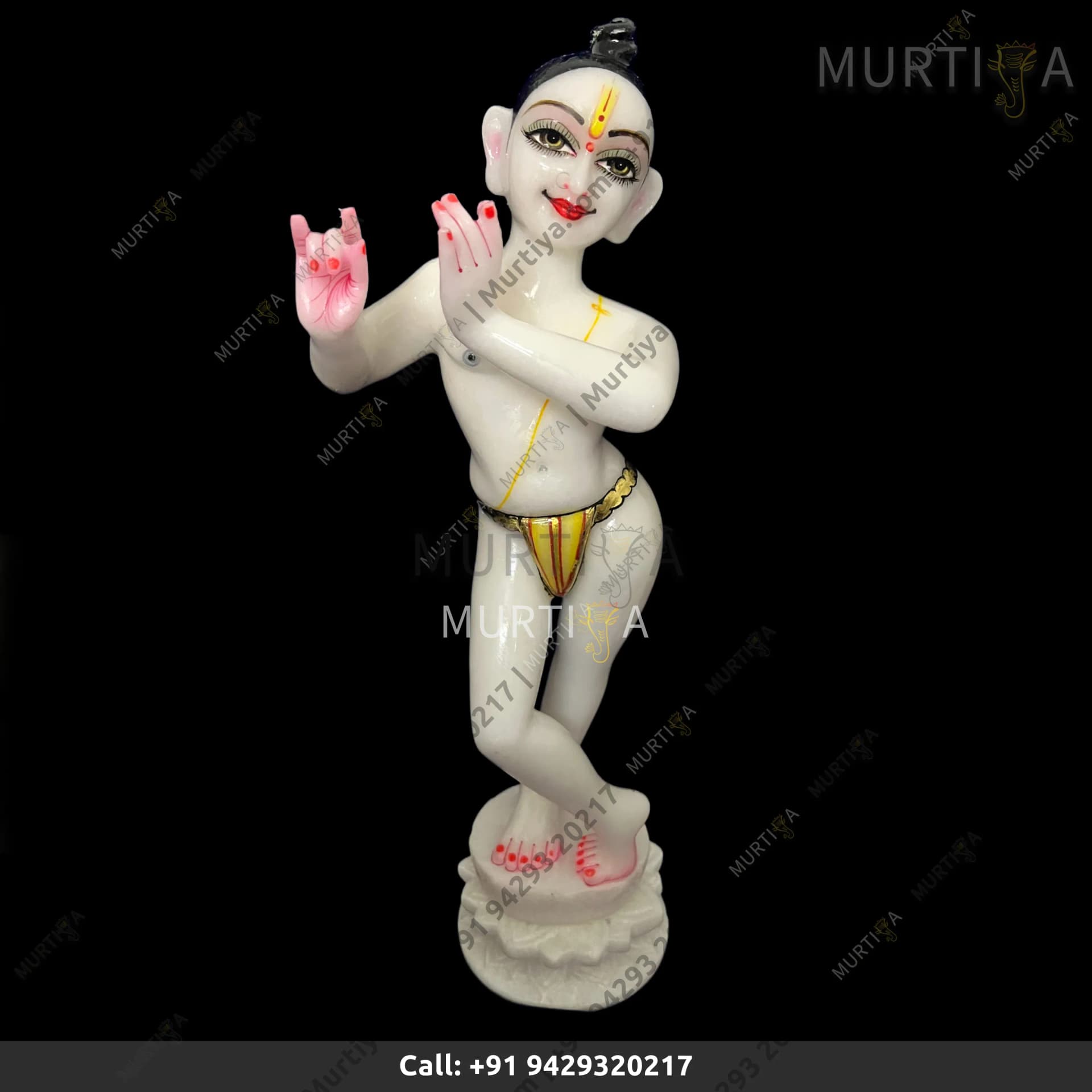 ISKCON White Makrana Marble Krishna Ji Statue 12 Inch Lotus Base