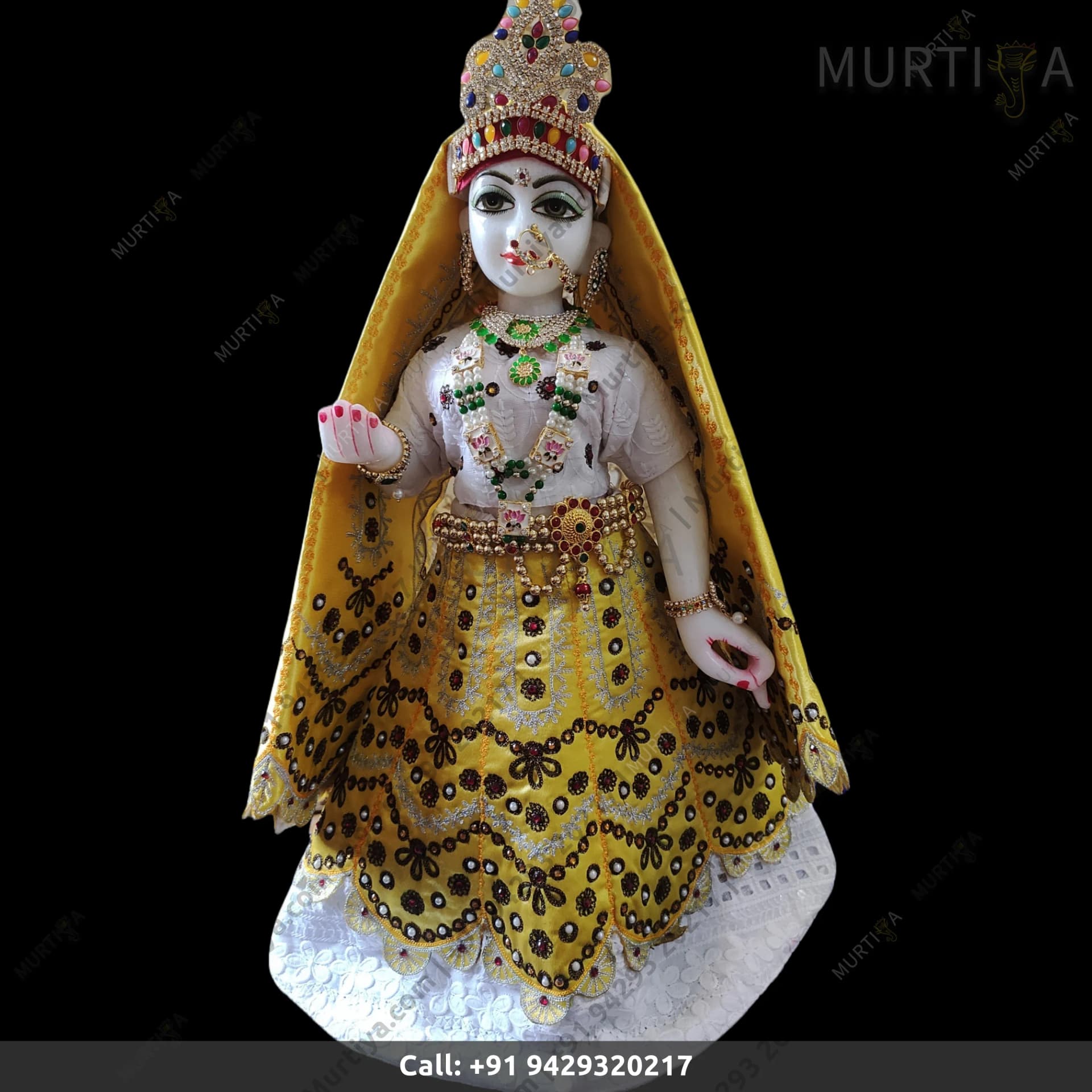ISKCON Handmade Radha Ji With Clothe Marble Statue (Makrana)