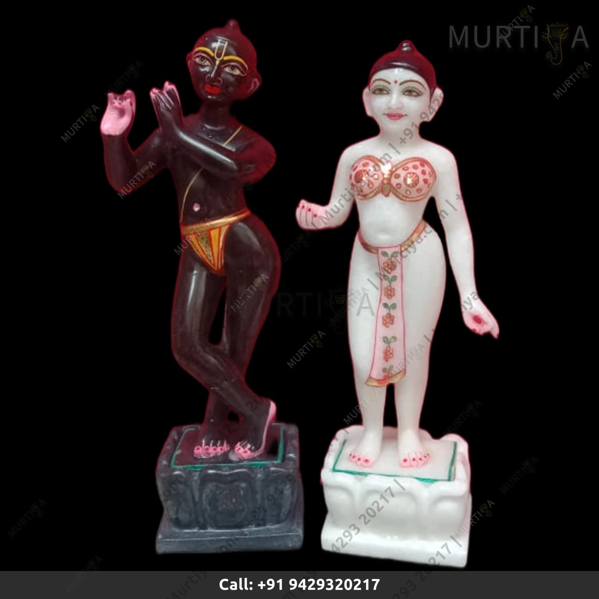 ISKCON Radha Back Krishna Marble Statue Handmade Lotus (Makrana)
