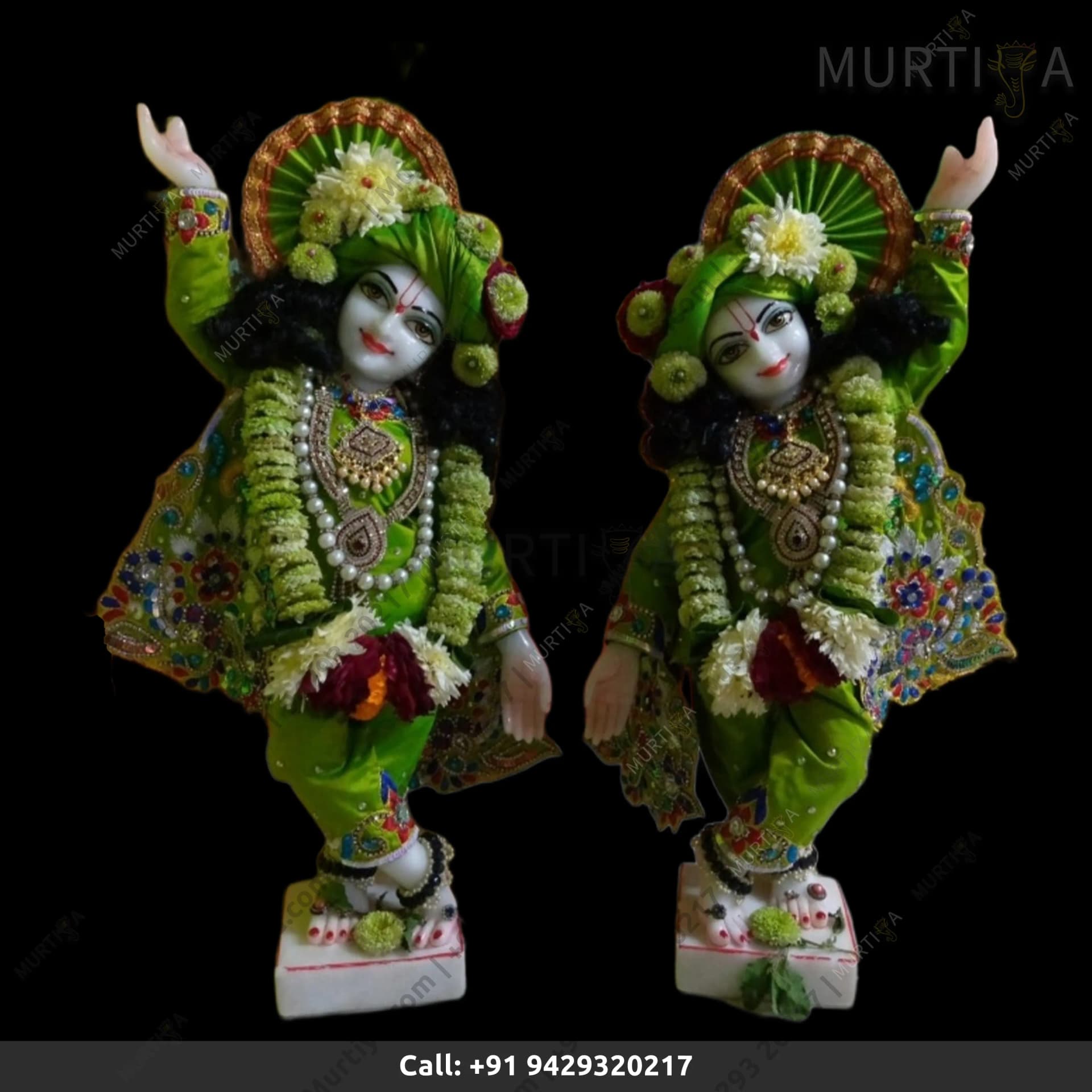 ISKCON Gaura Nitai With Green Clothes Statue Pure Handmade