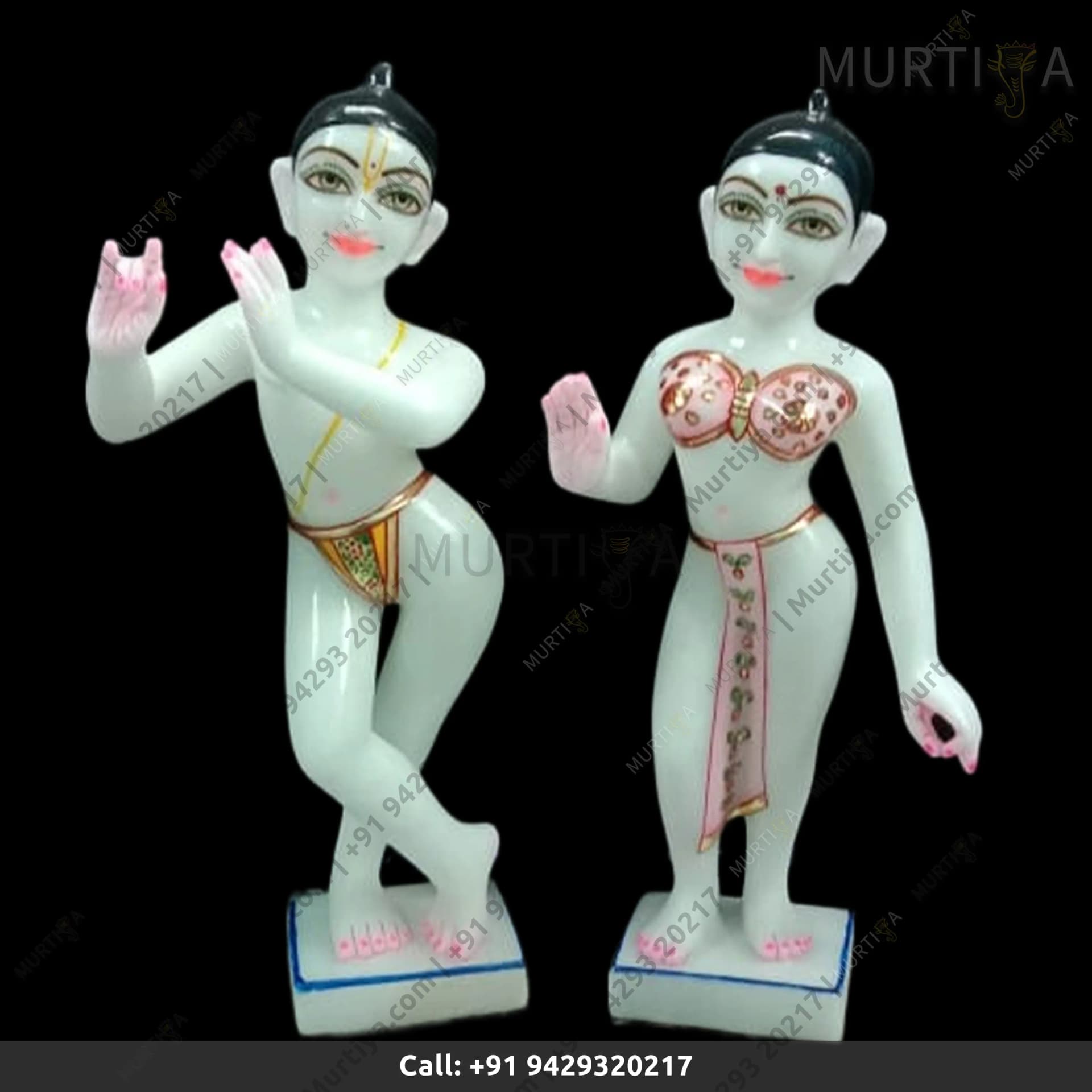 ISKCON Pure White Makrana Krishna Marble Statue Handmade (9–30 Inch)