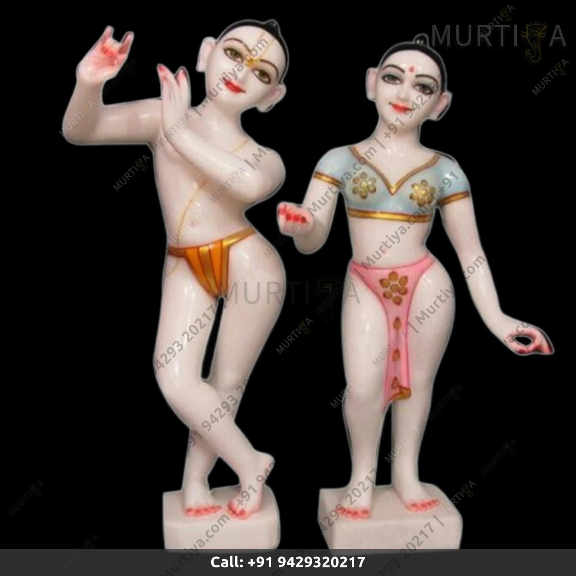 ISKCON Pure White Makrana Krishna Marble Statue Handmade (9–30 Inch)