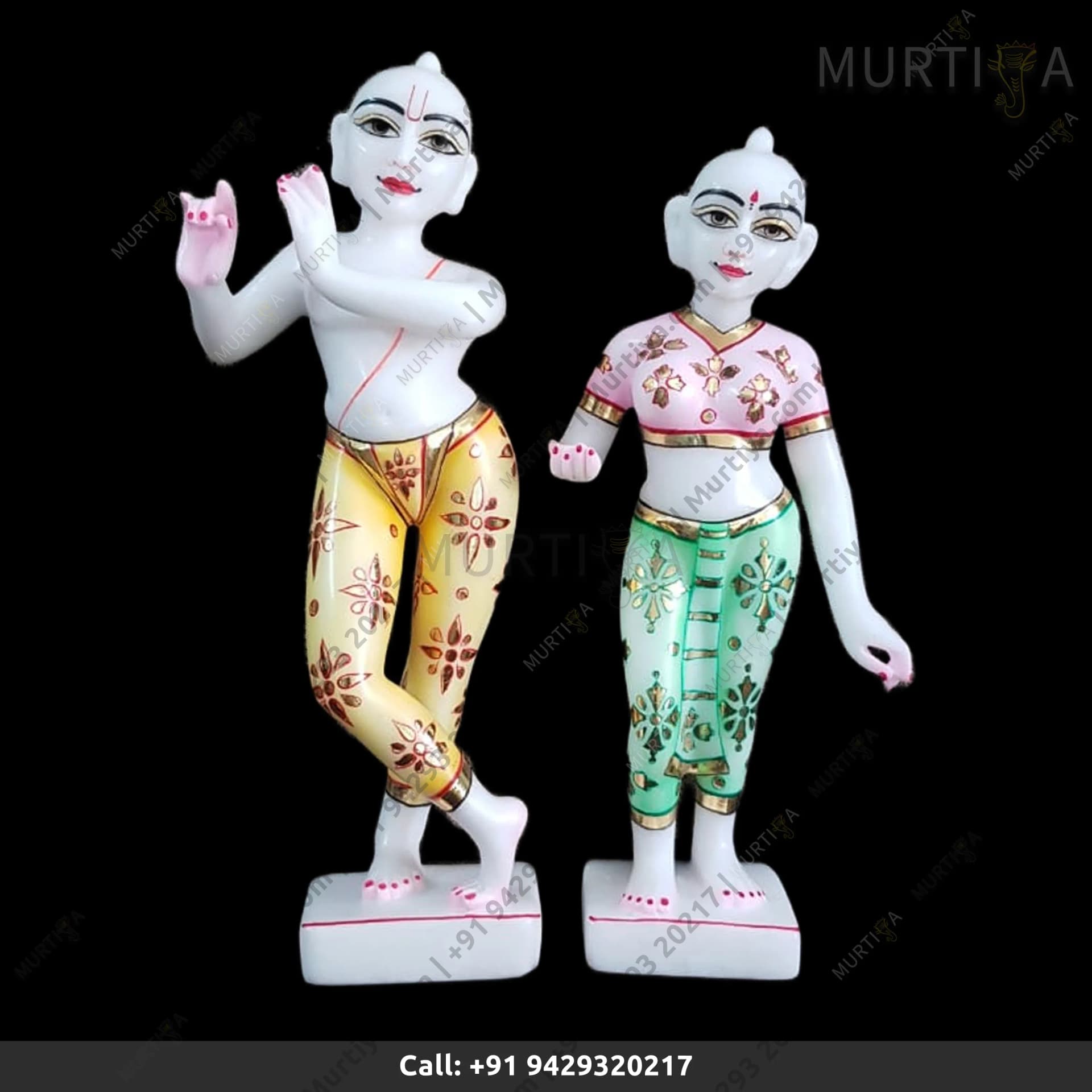 ISKCON Pure White Makrana Krishna Marble Statue Handmade (9–30 Inch)