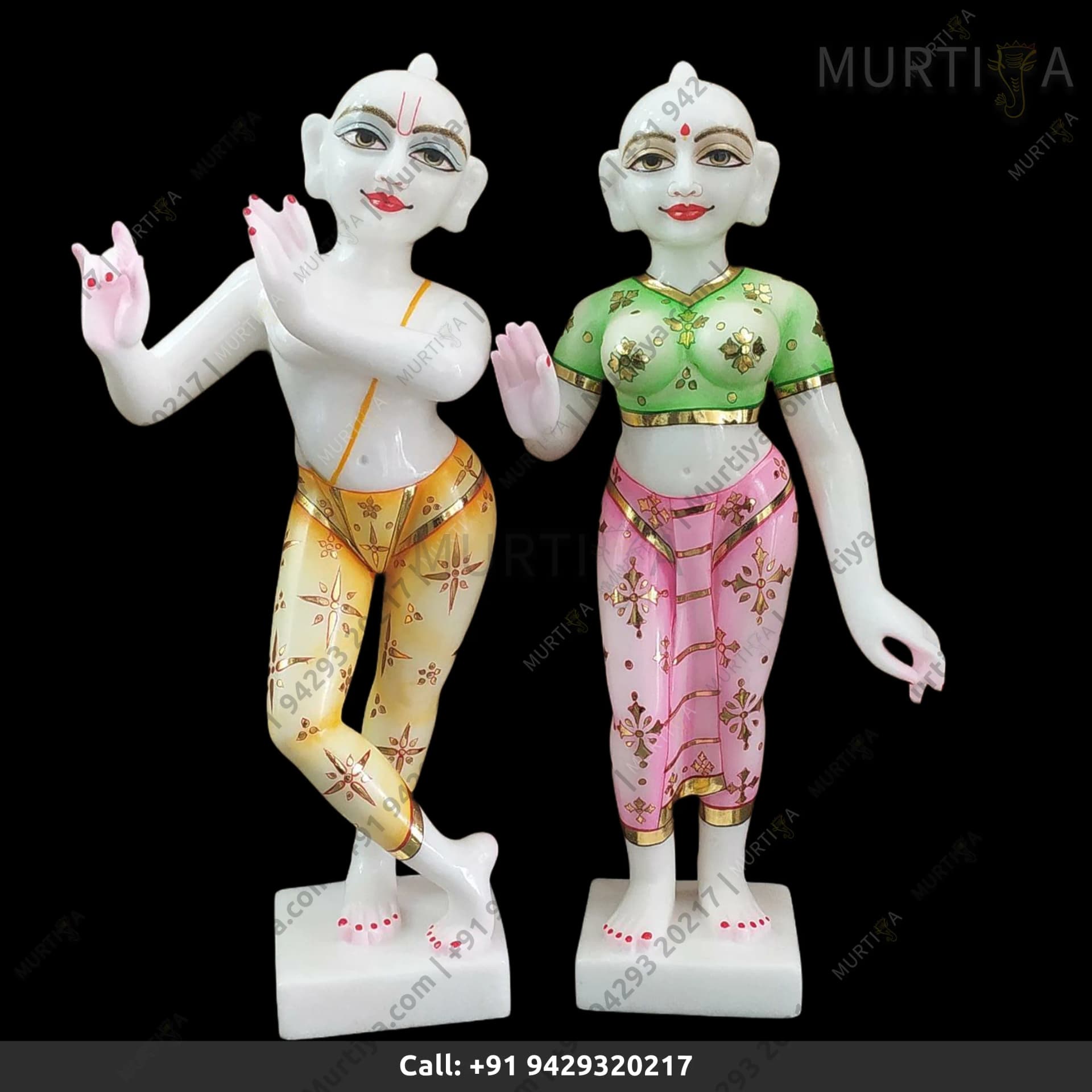ISKCON Pure White Vietname Radha Krishna Marble Statue Handmade