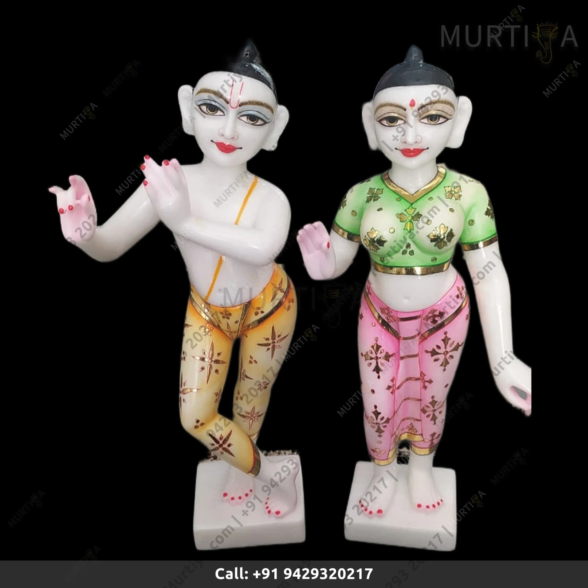 ISKCON Pure White Makrana Krishna Marble Statue Handmade (9–30 Inch)
