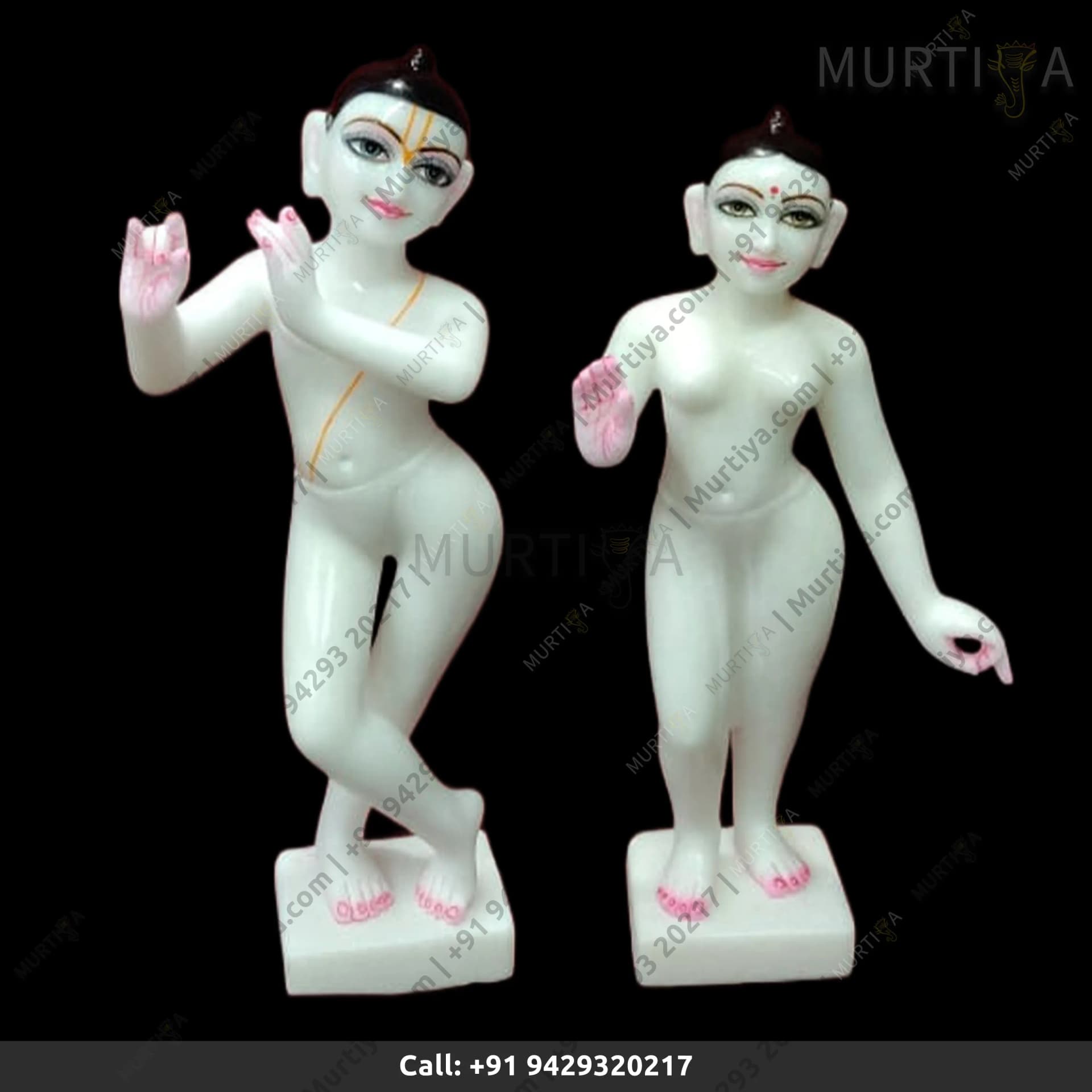 ISKCON Vietname Pure White Radha Krishna Marble Statue Handmade