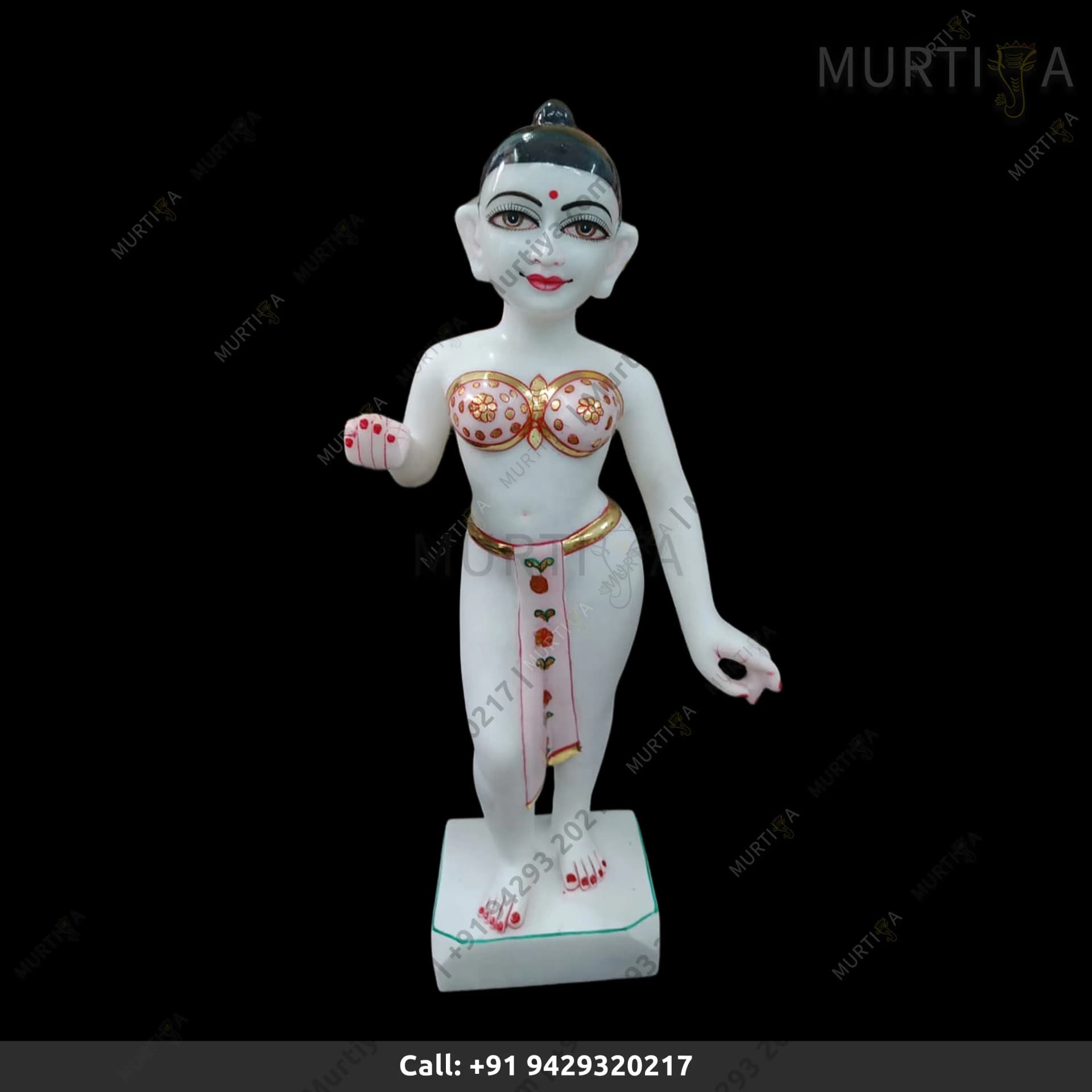 ISKCON Pure White Vietname Marble Radha Painted Clothes Handmade Idol