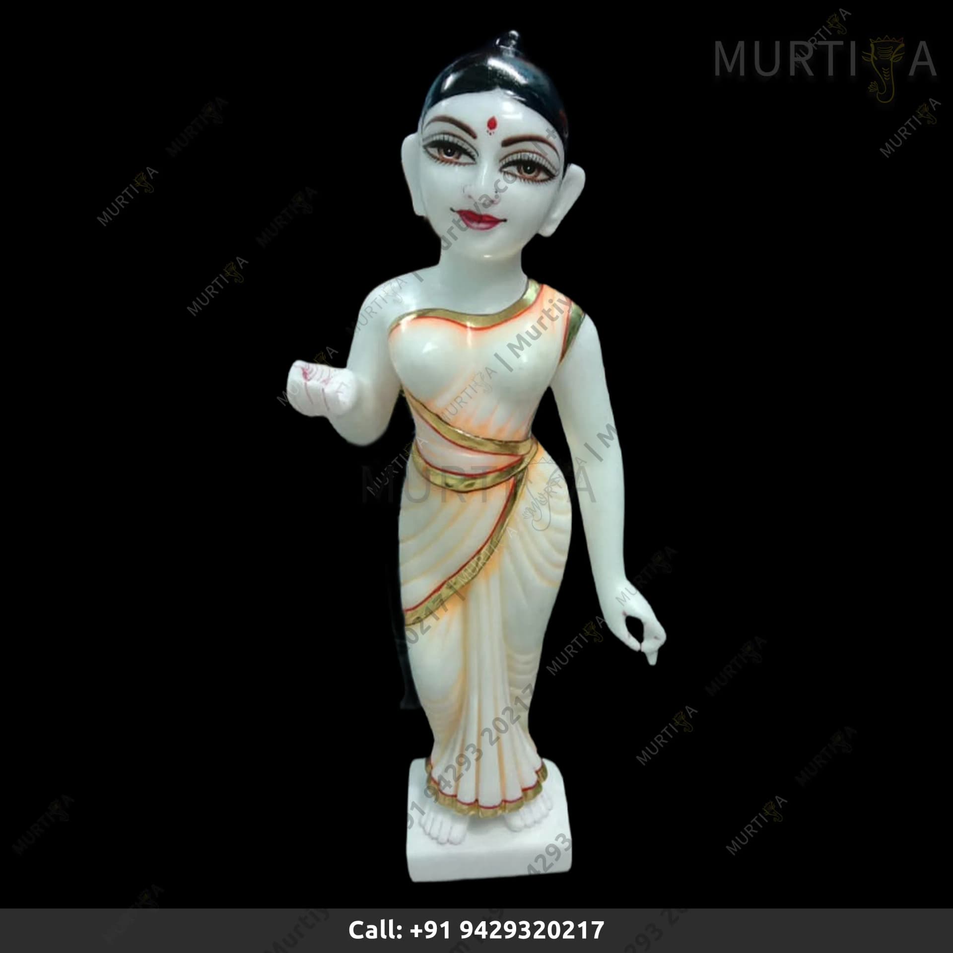 ISKCON Pure White Vietnam Marble Radha Handmade (Painted Clothes)