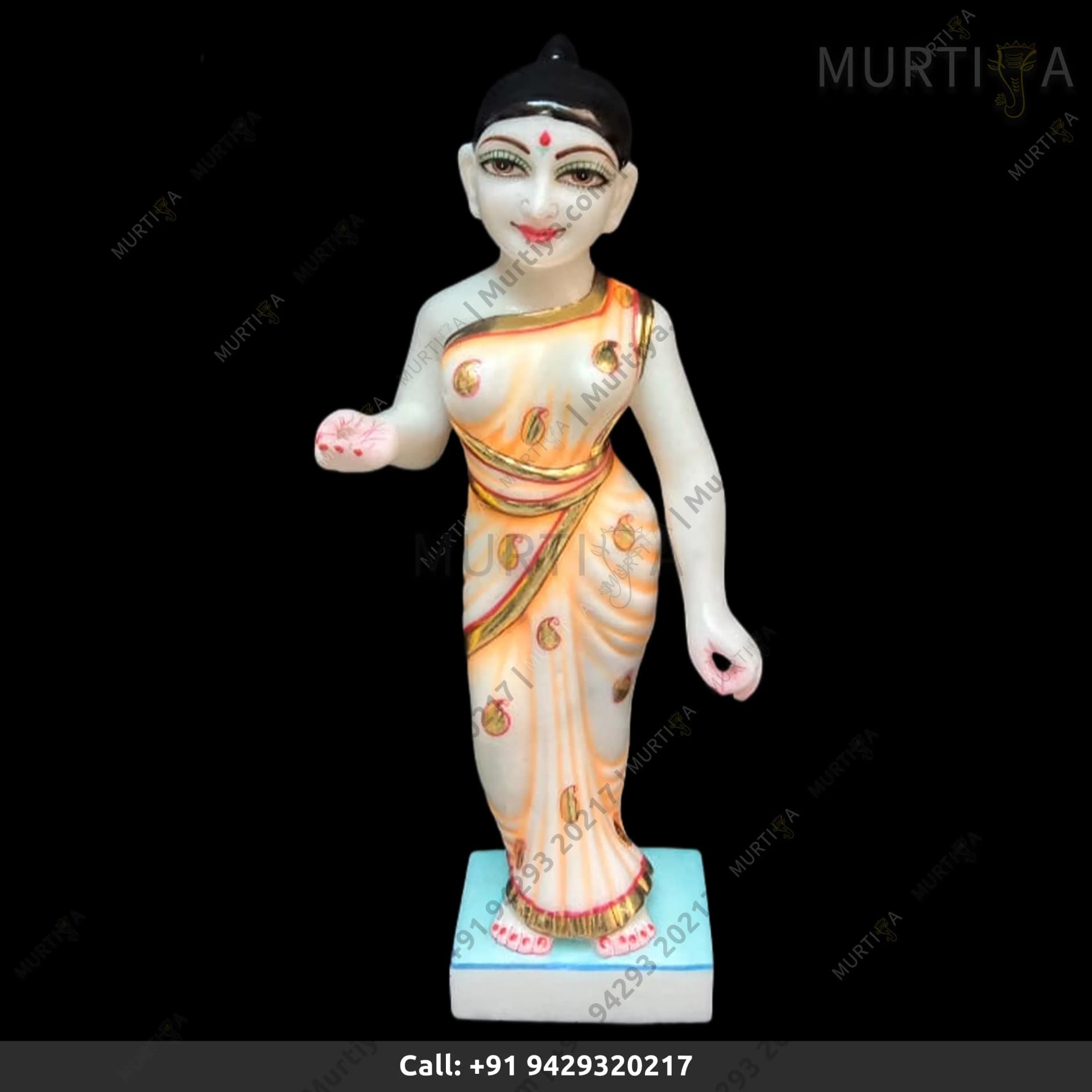ISKCON Pure White Vietname Marble Radha Painted Saree Handmade