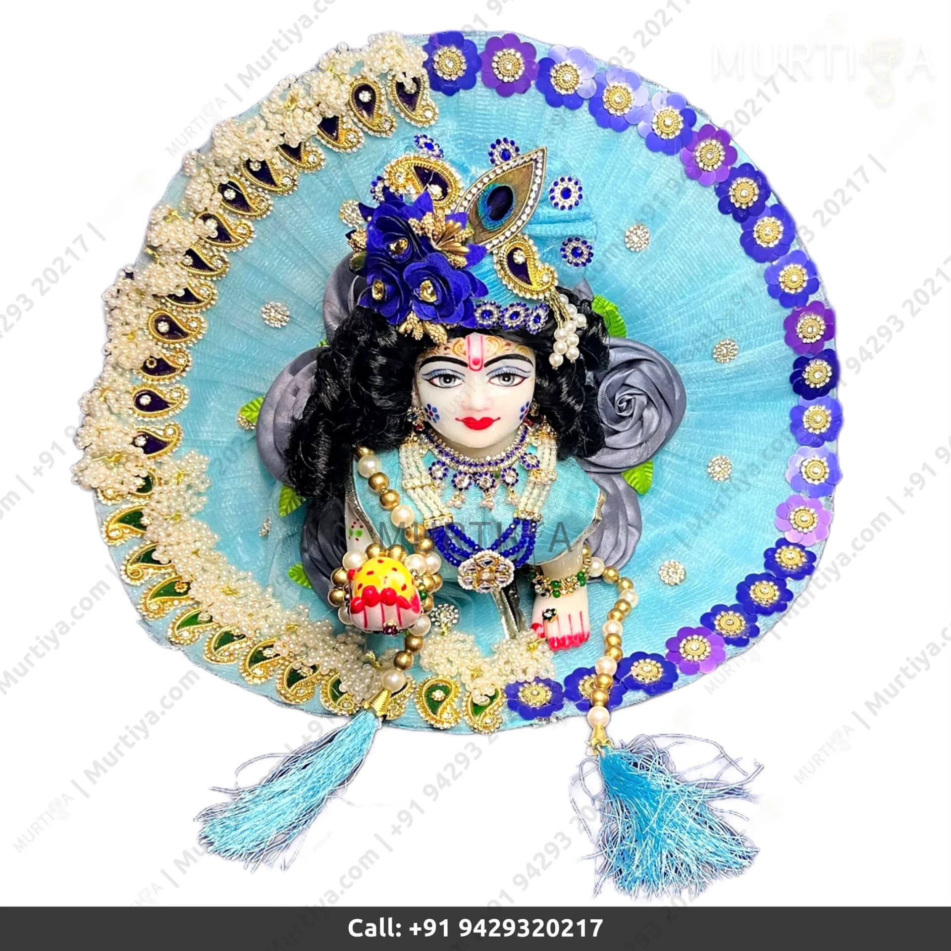 White Laddu Gopal Marble Murti 7 Inch for Home Office Temple
