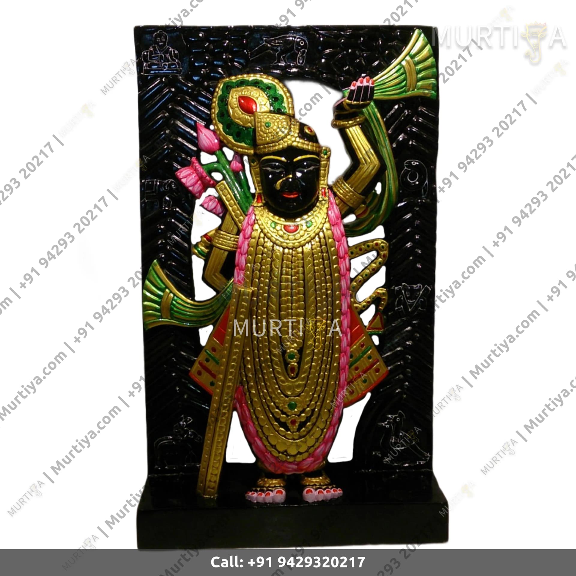Marble Shreenath Ji Natural Black Stone Murti for Home & Temple