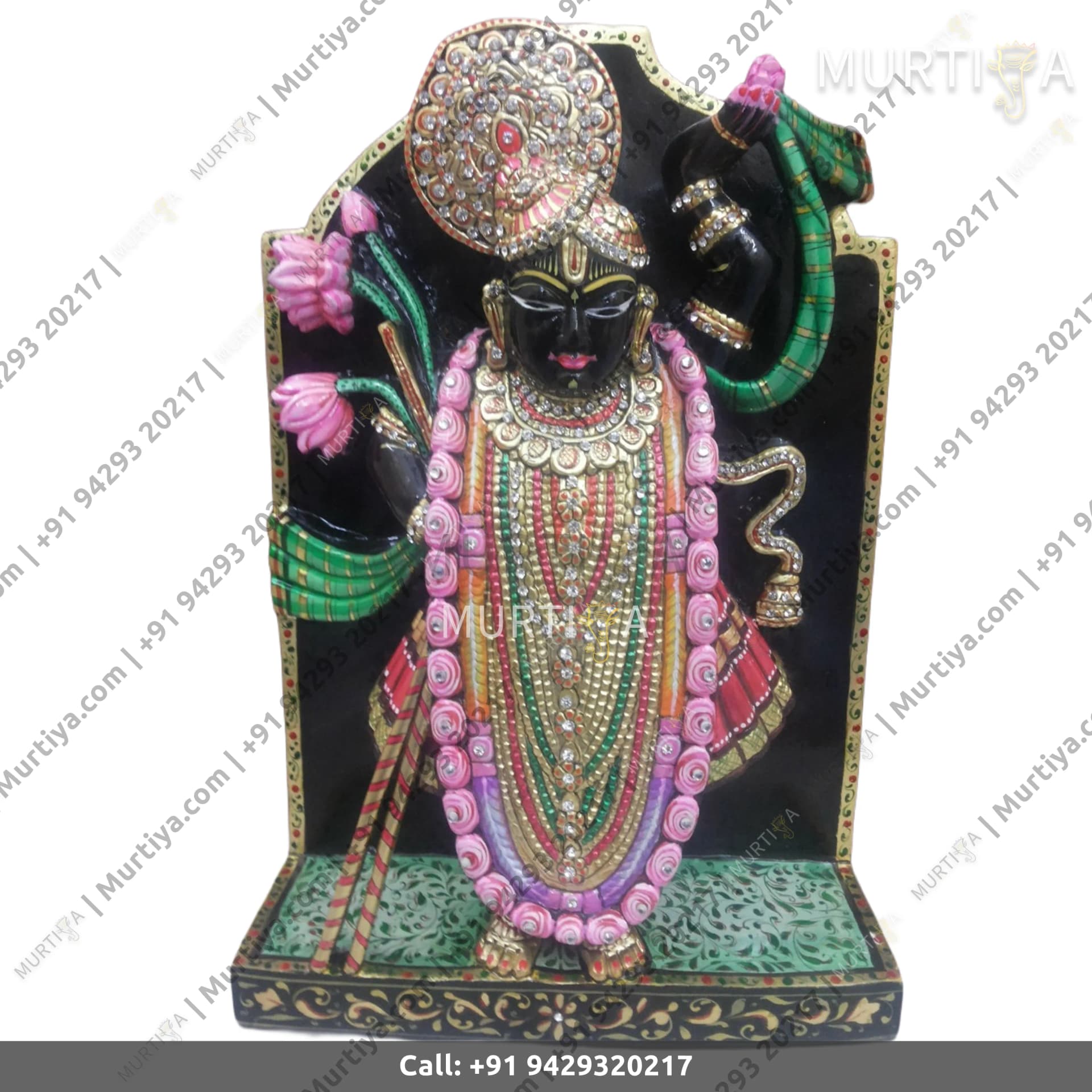Marble Shreenath Ji with Black Stone Work (15–30 Inch)