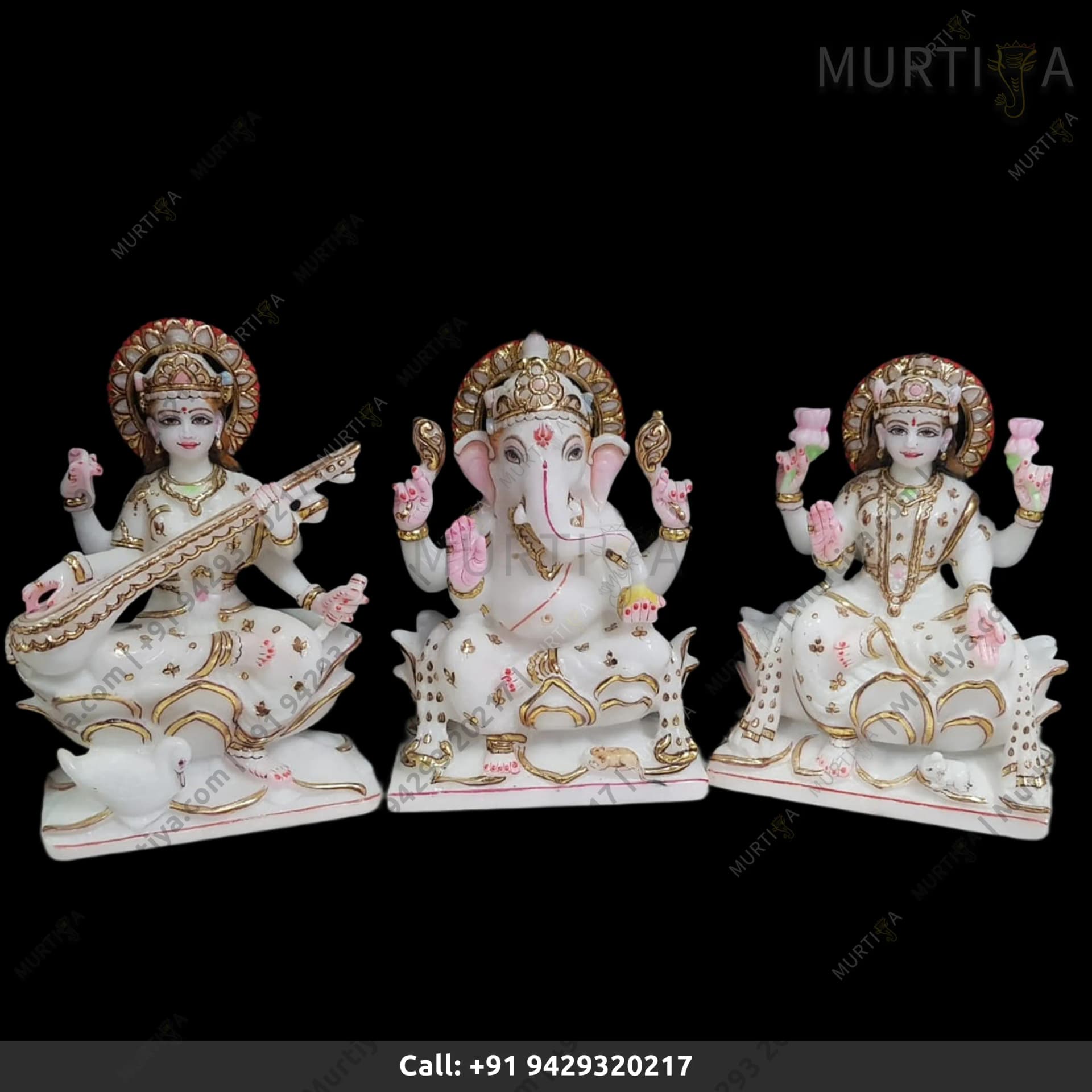 Marble Ganesh Ji Laxmi Ji Saraswati Ji Idol Makrana (12–30 Inch)