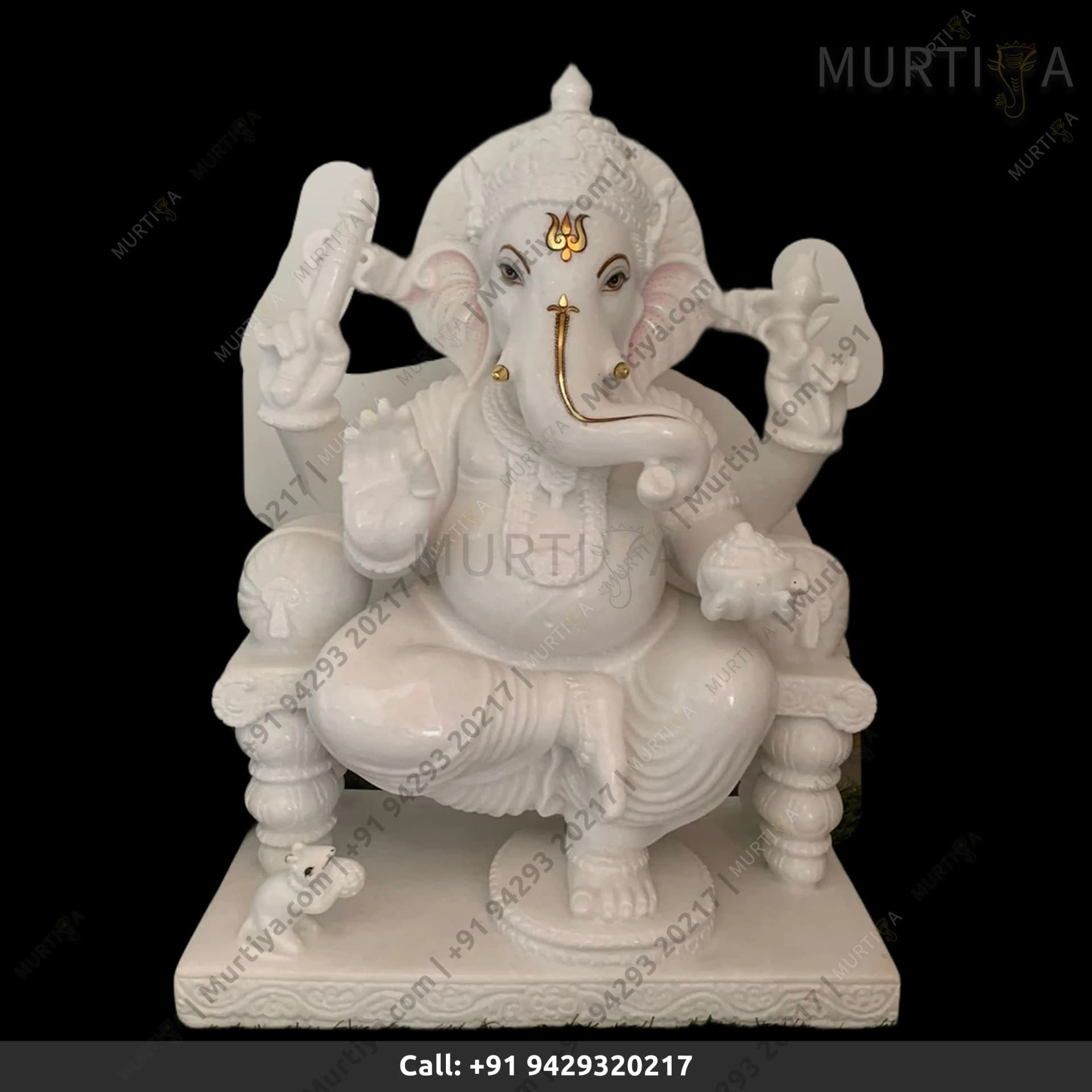 Marble Ganesh ji Pure White Golden Tilak (Makrana) 12–30 Inch