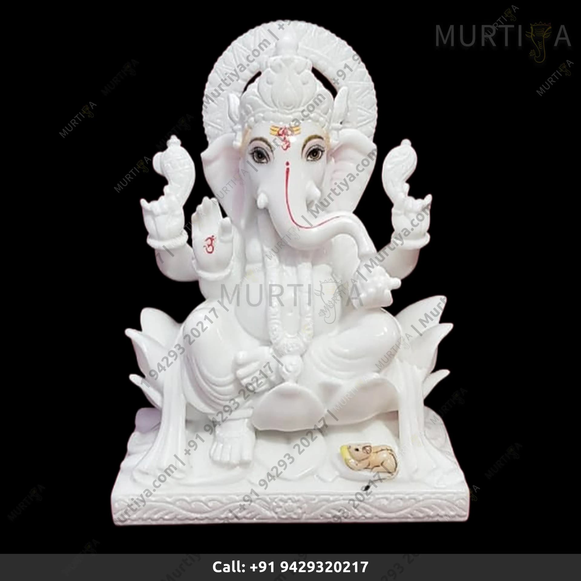 Marble Ganesh ji Pure White with Golden Tilak (Makrana) 12–30 Inch