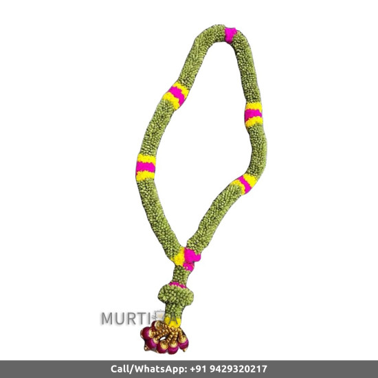 South Indian Wedding Garland-Green Cardamom with Pink and yellow thread flower-Natural Green Cardamom Garland For Wedding-Elaichi/Cardamom Malai-Idol Garland-Statue Garland (1 piece only)