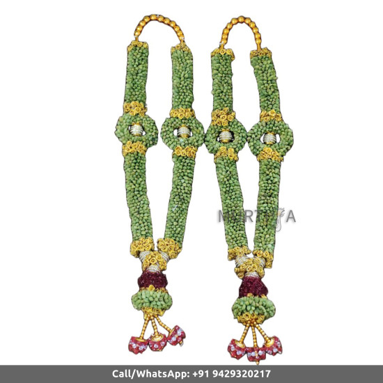 South Indian Wedding Garland-Green Cardamom with golden diamond ball and dark pink flower-Natural Green Cardamom Garland For Wedding-Elaichi/Cardamom Malai-Idol Garland-Statue Garland (1 piece only)