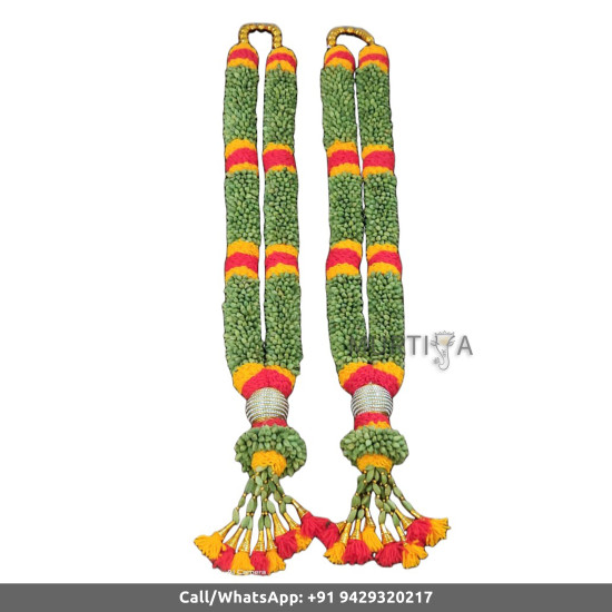 South Indian Wedding Garland-Green Cardamom with yellow, dark orange flower and diamond ball-Natural Green Cardamom Garland For Wedding-Elaichi/Cardamom Malai-Idol Garland-Statue Garland (1 piece only)