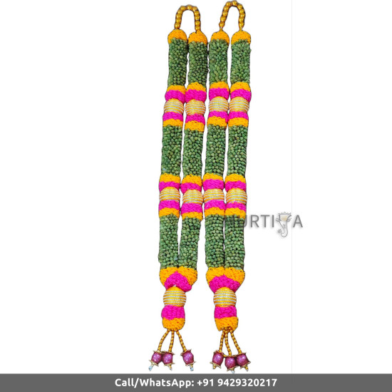 South Indian Wedding Garland-Green Cardamom with yellow, bright pink flower and diamond ball-Natural Green Cardamom Garland For Wedding-Elaichi/Cardamom Malai-Idol Garland-Statue Garland (1 piece only)
