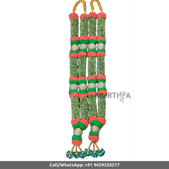 South Indian Wedding Garland-Green Cardamom with green, dark pink flower and diamond ball-Natural Green Cardamom Garland For Wedding-Elaichi/Cardamom Malai-Idol Garland-Statue Garland (1 piece only)