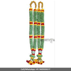 South Indian Wedding Garland-Green Cardamom with yellow and dark rose color string ribbon flower and purple diamond ball-Natural Green Cardamom Garland For Wedding-Elaichi/Cardamom Malai-Idol Garland-Statue Garland (1 piece only)
