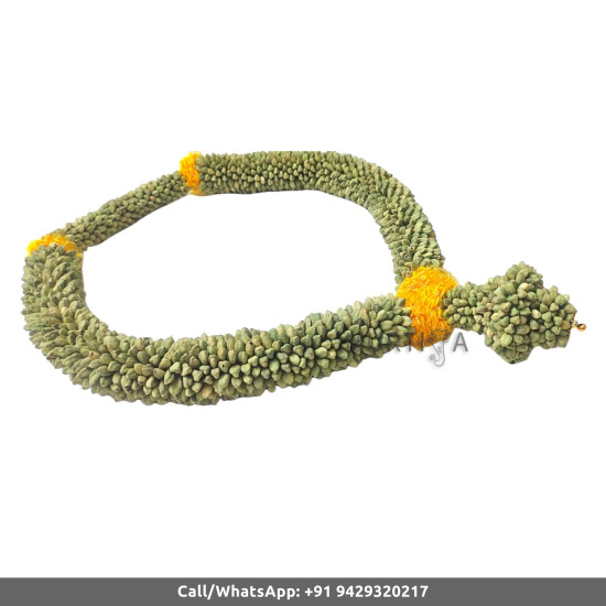 South Indian Wedding Garland-Green Cardamom with yellow color string ribbon flower-Natural Green Cardamom Garland For Wedding-Elaichi/Cardamom Malai-Idol Garland-Statue Garland (1 piece only)