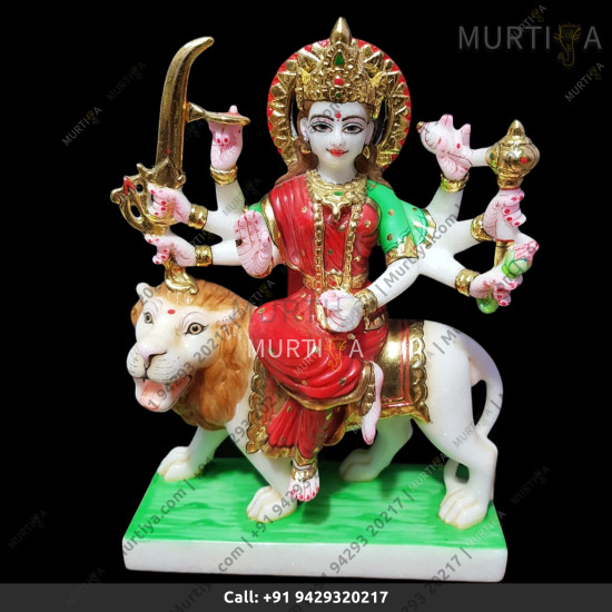Marble Durga Maa With Pista Color Blouse Light Pink