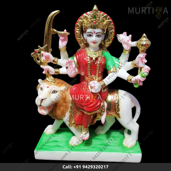 Marble Durga Maa With Pista Color Blouse Light Pink Marble Durga Maa With Pista Color Blouse Light Pink
