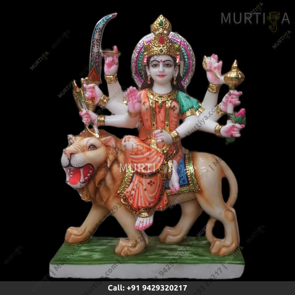 Marble Durga Maa Orange And Green Saree - 24 Inch Marble Durga Maa Orange And Green Saree - 24 Inch