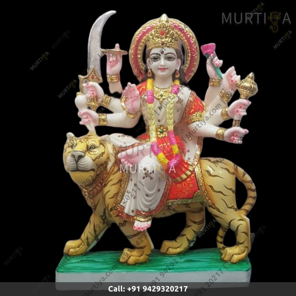 Marble Durga Maa Red And White Saree - 18 Inch Marble Durga Maa Red And White Saree - 18 Inch