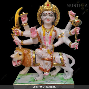 Buy Marble Durga Maa White Saree With Gold And Pink Garland Statue - 12 Inch | Murtiya.com