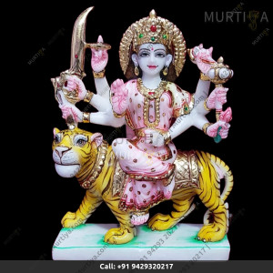 Buy Marble Durga Maa White And Pink Saree Statue - 12 Inch | Murtiya.com