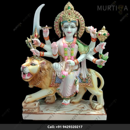 Marble Durga Maa With Red Real Saree - 18 Inch Marble Durga Maa With Red Real Saree - 18 Inch