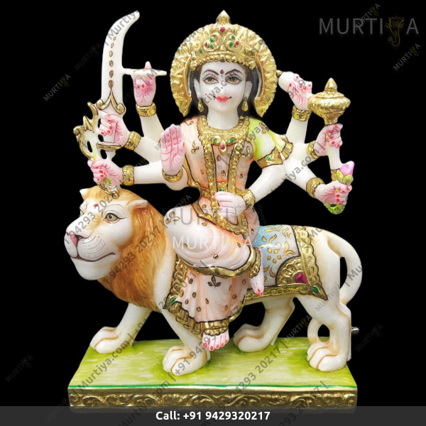 Marble Durga Maa With Light Pink Marble Durga Maa With Light Pink