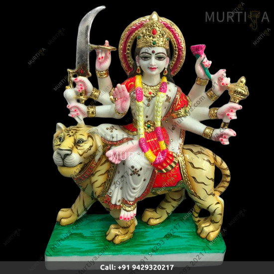 Marble Durga Maa Dark Red And White Saree - 15 Inch