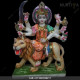 Marble Durga Maa With Orange And Green Saree Aggressive Lion 